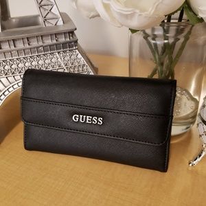 NEW GUESS Saffiano Leather Checkbook Wallet Black